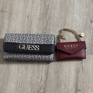 GUESS Gray Logo Continental Wallet with Burgundy Card Case
